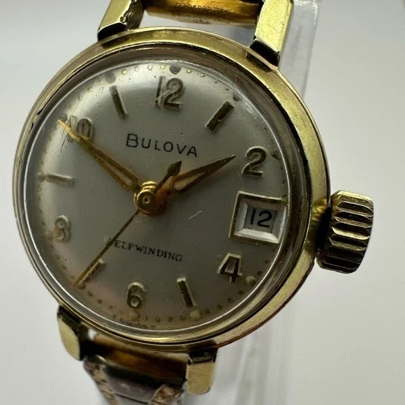 Vintage Bulova Women’s Self-Winding Watch | Two-Tone Stretch Bracelet | Date - Picture 6 of 13